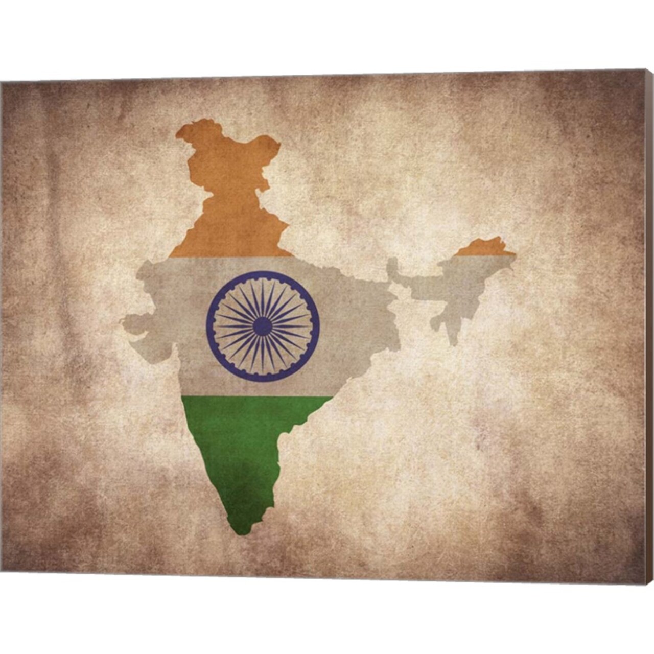 Map with Flag Overlay India by Color Me Happy 20" x 16" Canvas Wall Art